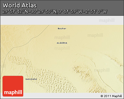 Physical 3D Map of the Area around 30° 13' 46" N, 3° 19' 30" W