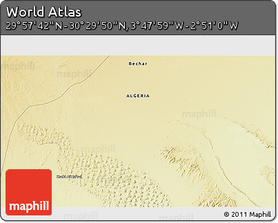 Physical 3D Map of the Area around 30° 13' 46" N, 3° 19' 30" W