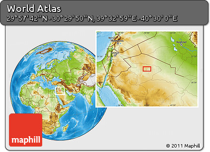 Physical Location Map of the Area around 30° 13' 46" N, 40° 1' 29" E