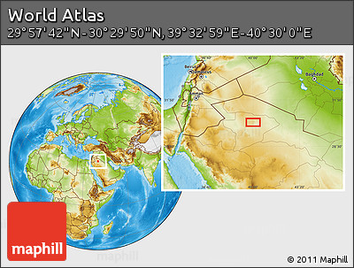 Physical Location Map of the Area around 30° 13' 46" N, 40° 1' 29" E