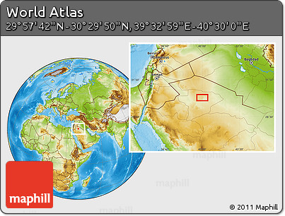 Physical Location Map of the Area around 30° 13' 46" N, 40° 1' 29" E