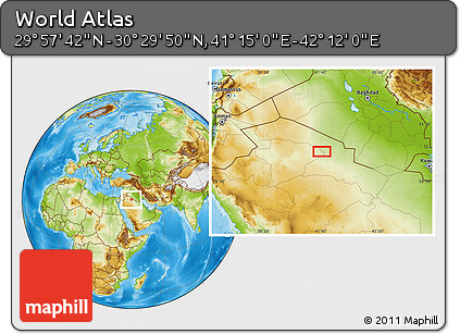 Physical Location Map of the Area around 30° 13' 46" N, 41° 43' 30" E