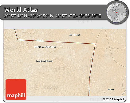 Satellite 3D Map of the Area around 30° 13' 46" N, 43° 25' 29" E