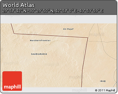 Satellite 3D Map of the Area around 30° 13' 46" N, 43° 25' 29" E