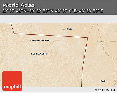 Satellite 3D Map of the Area around 30° 13' 46" N, 43° 25' 29" E