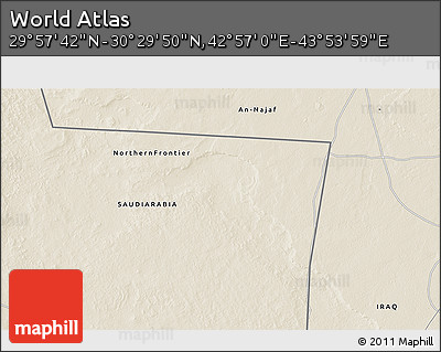 Shaded Relief 3D Map of the Area around 30° 13' 46" N, 43° 25' 29" E