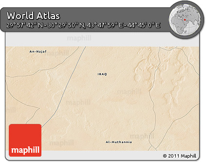 Satellite 3D Map of the Area around 30° 13' 46" N, 44° 16' 29" E