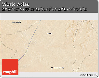 Satellite 3D Map of the Area around 30° 13' 46" N, 44° 16' 29" E