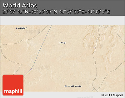 Satellite 3D Map of the Area around 30° 13' 46" N, 44° 16' 29" E