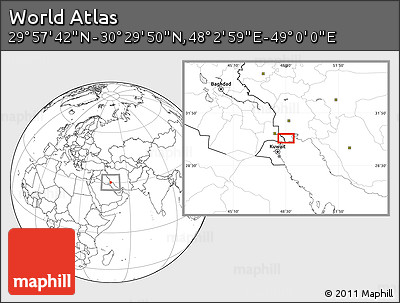 Blank Location Map of the Area around 30° 13' 46" N, 48° 31' 29" E