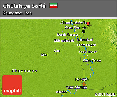 Physical 3D Map of Ghūleh-ye Soflá