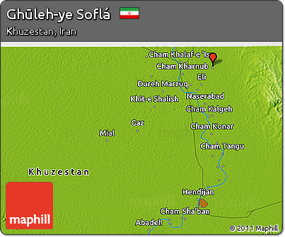 Physical 3D Map of Ghūleh-ye Soflá
