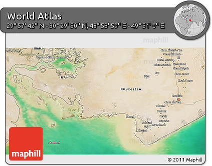 Satellite 3D Map of the Area around 30° 13' 46" N, 49° 22' 30" E