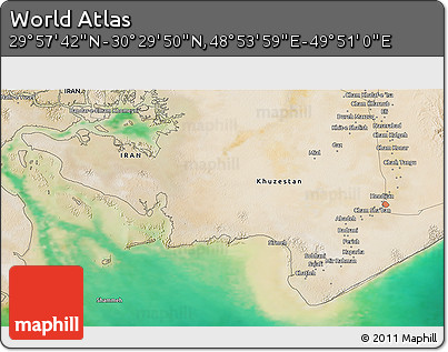 Satellite 3D Map of the Area around 30° 13' 46" N, 49° 22' 30" E