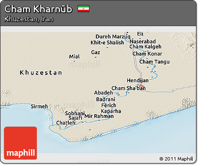 Shaded Relief Panoramic Map of Cham Kharnūb