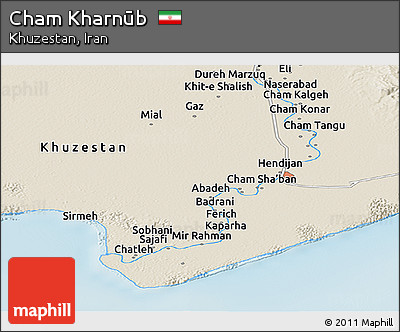 Shaded Relief Panoramic Map of Cham Kharnūb