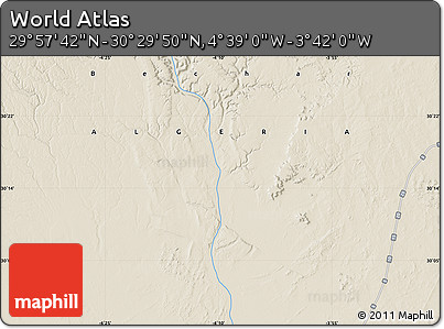 Shaded Relief Map of the Area around 30° 13' 46" N, 4° 10' 30" W