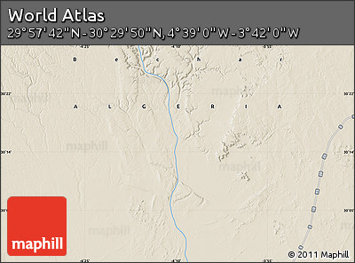 Shaded Relief Map of the Area around 30° 13' 46" N, 4° 10' 30" W