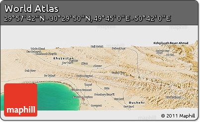 Satellite Panoramic Map of the Area around 30° 13' 46" N, 50° 13' 30" E