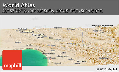 Satellite Panoramic Map of the Area around 30° 13' 46" N, 50° 13' 30" E