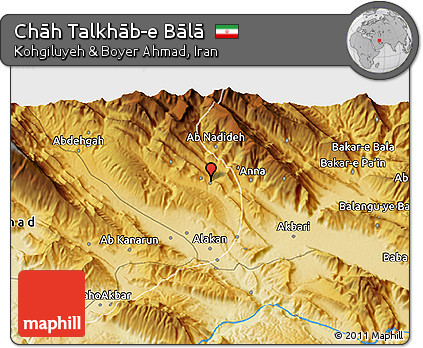 Physical 3D Map of Chāh Talkhāb-e Bālā