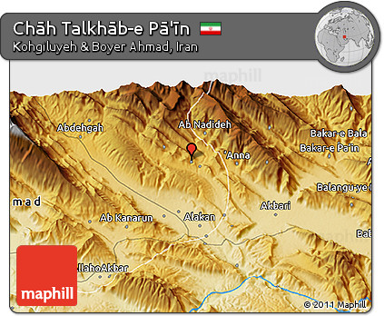 Physical 3D Map of Chāh Talkhāb-e Pā'īn