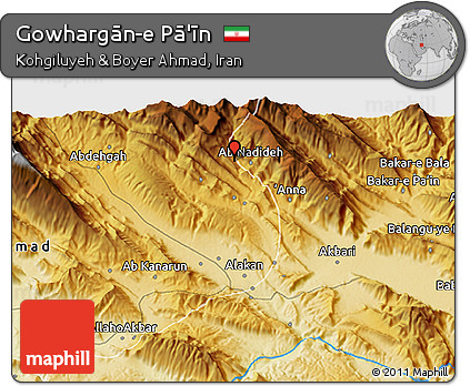 Physical 3D Map of Gowhargān-e Pā'īn