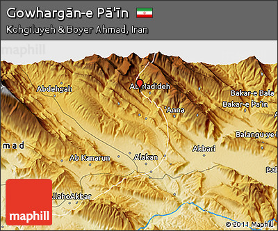 Physical 3D Map of Gowhargān-e Pā'īn