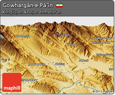 Physical 3D Map of Gowhargān-e Pā'īn