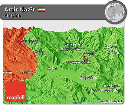 Political 3D Map of Amīr Naz̄r