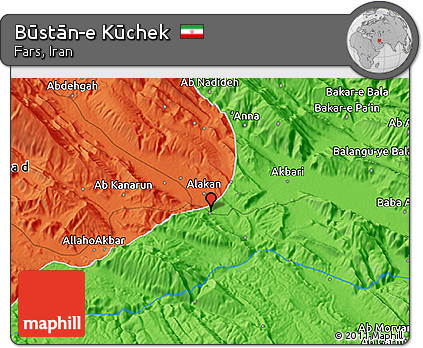 Political 3D Map of Būstān-e Kūchek