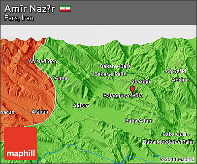 Political 3D Map of Amīr Naz̄r