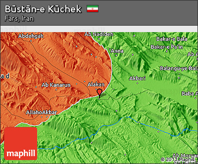 Political 3D Map of Būstān-e Kūchek