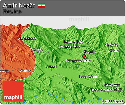 Political 3D Map of Amīr Naz̄r
