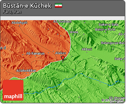Political 3D Map of Būstān-e Kūchek