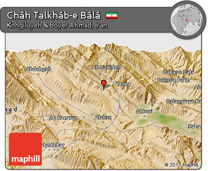 Satellite 3D Map of Chāh Talkhāb-e Bālā