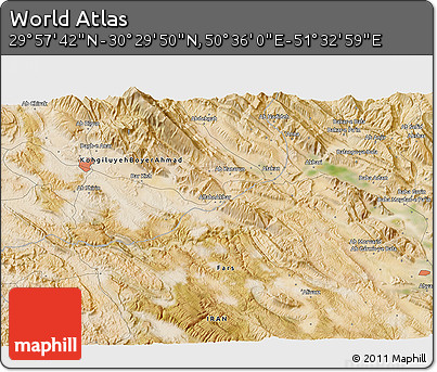 Satellite 3D Map of the Area around 30° 13' 46" N, 51° 4' 30" E