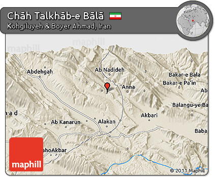 Shaded Relief 3D Map of Chāh Talkhāb-e Bālā