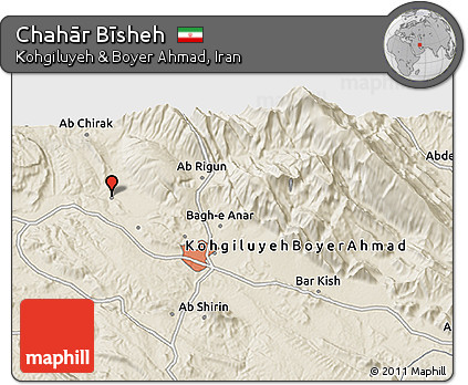 Shaded Relief 3D Map of Chahār Bīsheh