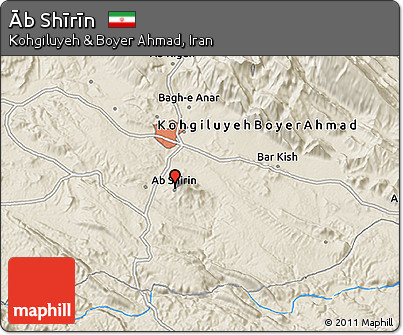 Shaded Relief 3D Map of Āb Shīrīn