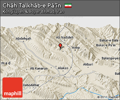 Shaded Relief 3D Map of Chāh Talkhāb-e Pā'īn