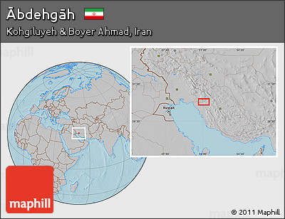 Gray Location Map of Ābdehgāh, hill shading
