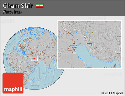 Gray Location Map of Cham Shīr, hill shading