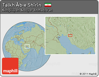 Savanna Style Location Map of Talkh Āb-e Shīrīn, hill shading