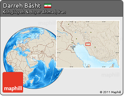 Shaded Relief Location Map of Darreh Bāsht