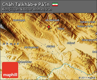 Physical Map of Chāh Talkhāb-e Pā'īn