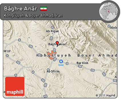 Shaded Relief Map of Bāgh-e Anār
