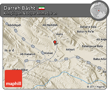 Shaded Relief Map of Darreh Bāsht
