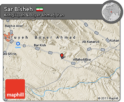 Shaded Relief Map of Sar Bīsheh