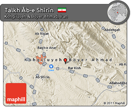 Shaded Relief Map of Talkh Āb-e Shīrīn